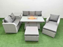 Fimous Patio PE Wicker 8 Seater Outdoor Rattan Furniture Sofa Sets w/ Firepit Dining Table Reclining Chair Loveseat Sofa 3 Seater Sofa 2 Big - thumbnail 1