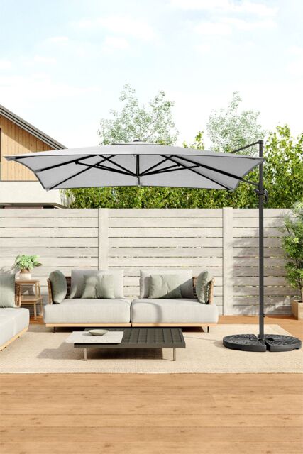 Living and Home Large Square Canopy Rotating Outdoor Cantilever Parasol with Fillable Base in Light Grey - image 1