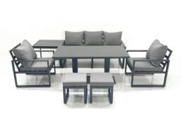 Fimous Outdoor Aluminium Garden Furniture Set w/ Adjustable Rising Lifting Dining Table 3 Seater Sofa 2 Chair 2 Small Footstools Side Table Dark Grey - thumbnail 1