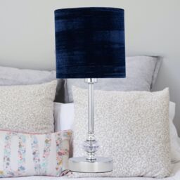 First Choice Lighting Set of 2 Chrome Jewelled Table Lamp with Navy Blue Velvet Shades in Silver - thumbnail 5