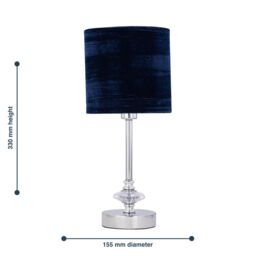 First Choice Lighting Set of 2 Chrome Jewelled Table Lamp with Navy Blue Velvet Shades in Silver - thumbnail 7