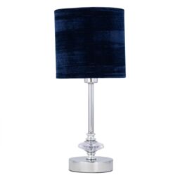 First Choice Lighting Set of 2 Chrome Jewelled Table Lamp with Navy Blue Velvet Shades in Silver - thumbnail 2