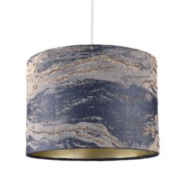 Happy Homewares Navy Blue Jacquard Cotton Lamp Shade with Gold Leaf Foil Wavy Decor in Midnight - Size: 10 inches - thumbnail 2