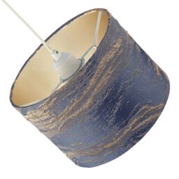 Happy Homewares Navy Blue Jacquard Cotton Lamp Shade with Gold Leaf Foil Wavy Decor in Midnight - Size: 10 inches - thumbnail 3