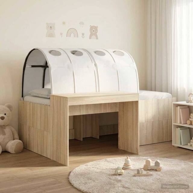 Berkfield Home Bed with Tunnel 3 pcs Artisian Oak & White Engineered Wood in Brown - image 1