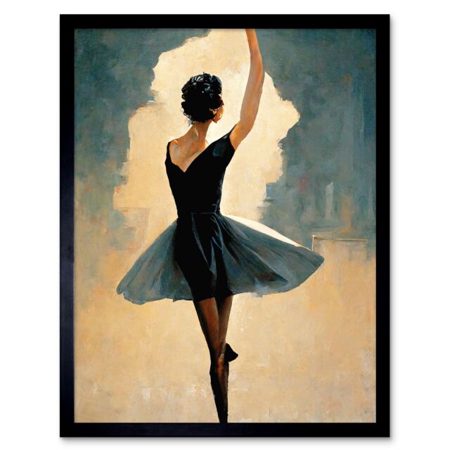 "Artery8 Wall Art Print Ballet Dancer Spinning In Black Dress Pastel Art Framed - Size: W12"" x H16""" - image 1