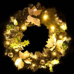 Berkfield Home Christmas Wreath with LED Lights Black 60 cm PVC - thumbnail 4