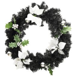 Berkfield Home Christmas Wreath with LED Lights Black 60 cm PVC - thumbnail 3