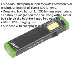 Loops Mini Aluminium Hand Torch - 3W COB LED - Rechargeable - 2 Brightness Settings - thumbnail 2
