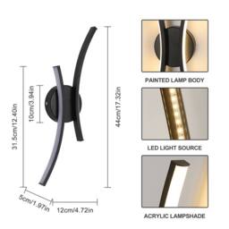 COMELY Indoor Wall Lights, 20W Curved Acrylic Black Wall Lights, Warm White - thumbnail 7