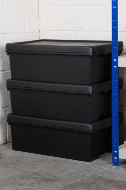 Wham Bam 3 x 36L Stackable Plastic Storage Box & Lid in Black - image 1