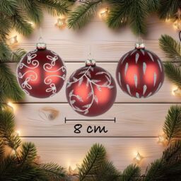 Shatchi Christmas Glass Baubles 12pcs Set - 8cm Red Ornaments with 12 Unique Festive Designs - thumbnail 4