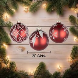 Shatchi Christmas Glass Baubles 12pcs Set - 8cm Red Ornaments with 12 Unique Festive Designs - thumbnail 5