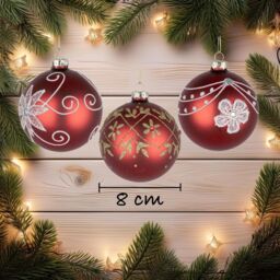 Shatchi Christmas Glass Baubles 12pcs Set - 8cm Red Ornaments with 12 Unique Festive Designs - thumbnail 3