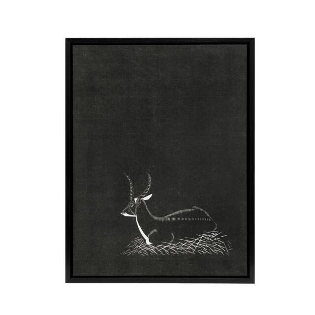 "Artery8 Stylised Waterbuck Painting De Mesquita Framed Canvas Wall Art Print in Black - Size: W18"" x H24""" - image 1