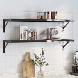 Berkfield Home Wall Shelves 2 pcs 100x30x3 cm Black Stainless Steel - Size: 100 x 30 x 3 cm