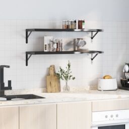 Berkfield Home Wall Shelves 2 pcs 100x30x3 cm Black Stainless Steel - Size: 100 x 30 x 3 cm - thumbnail 3