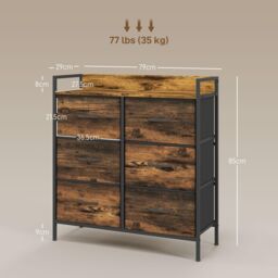 HOMCOM Bedroom Chest of Drawers, Drawer Dresser Storage Organiser Unit w/ Foldable Drawers, Open Shelves & Steel Frame for Living Room, Entryway - thumbnail 3