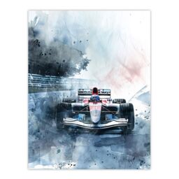 "Artery8 Race Car Modern Watercolour Racetrack Action Shot Wall Art Print in Blue - Size: W24"" x H32""" - thumbnail 1
