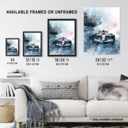 "Artery8 Race Car Modern Watercolour Racetrack Action Shot Wall Art Print in Blue - Size: W24"" x H32""" - thumbnail 3