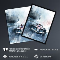 "Artery8 Race Car Modern Watercolour Racetrack Action Shot Wall Art Print in Blue - Size: W24"" x H32""" - thumbnail 2