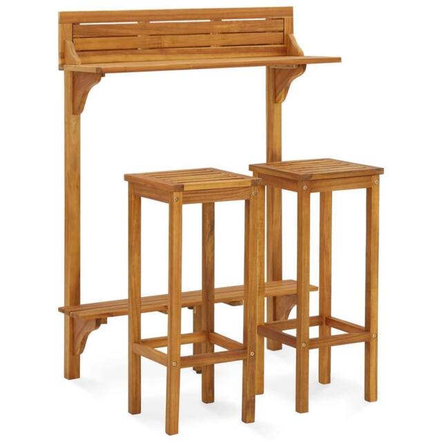 Berkfield Home 3 Piece Balcony Bar Set Solid Acacia Wood in Brown - image 1