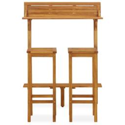 Berkfield Home 3 Piece Balcony Bar Set Solid Acacia Wood in Brown - thumbnail 3