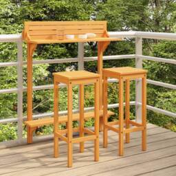 Berkfield Home 3 Piece Balcony Bar Set Solid Acacia Wood in Brown - thumbnail 2