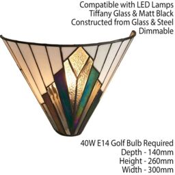 Loops Tiffany Glass Wall Light Cream & Iridescent Black Shade Interior Sconce i00238 - thumbnail 2