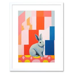 "Artery8 Wall Art Print Fat White Rabbit Bold Pop Art Colourful Conceptual Modern Artwork Framed 9X7 Inch - Size: W7"" x H9""" - thumbnail 1