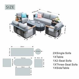MIMO Outdoor Aluminum Sofa Set with Teak Armrests, Terrafab Fire Pit Table in Grey - Size: 1 Pack - thumbnail 8