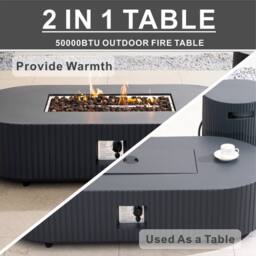 MIMO Outdoor Aluminum Sofa Set with Teak Armrests, Terrafab Fire Pit Table in Grey - Size: 1 Pack - thumbnail 7