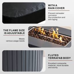 MIMO Outdoor Aluminum Sofa Set with Teak Armrests, Terrafab Fire Pit Table in Grey - Size: 1 Pack - thumbnail 6
