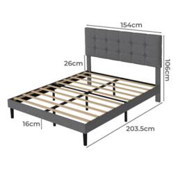 Levede Bed Frame Upholstered Linen Headboard Tufted Wooden Slat Grey - Size: Double - thumbnail 4