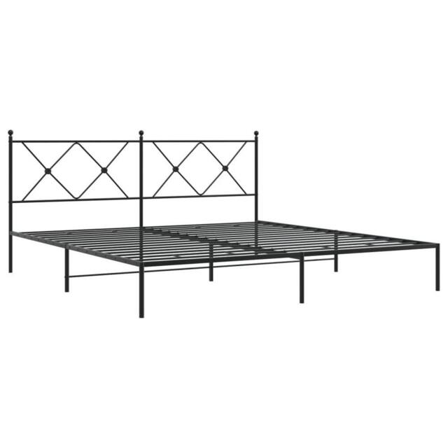 Berkfield Home Metal Bed Frame without Mattress with Headboard Black 183x213cm - Size: 183x213 cm - image 1