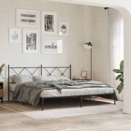 Berkfield Home Metal Bed Frame without Mattress with Headboard Black 183x213cm - Size: 183x213 cm - thumbnail 2