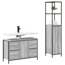 Berkfield Home 2 Piece Bathroom Furniture Set Grey Sonoma Engineered Wood - thumbnail 3