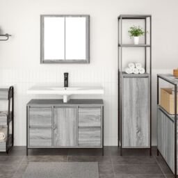 Berkfield Home 2 Piece Bathroom Furniture Set Grey Sonoma Engineered Wood - thumbnail 4