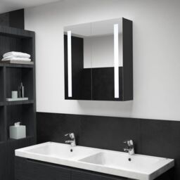 Berkfield Home LED Bathroom Mirror Cabinet 62x14x60 cm in Black - Size: 62 x 14 x 60 cm