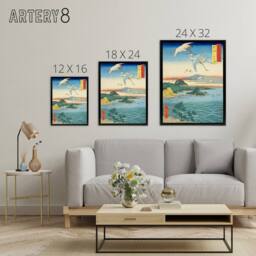 "Artery8 Waka No Ura Kii Province Framed Canvas Japanese Wall Art Print in Blue - Size: W18"" x H24""" - thumbnail 4