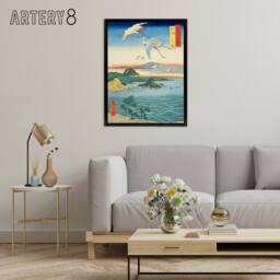 "Artery8 Waka No Ura Kii Province Framed Canvas Japanese Wall Art Print in Blue - Size: W18"" x H24""" - thumbnail 3