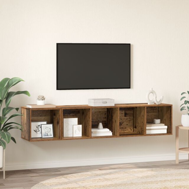 Berkfield Home TV Cabinet Set Wall-mounted with Storage 2 pcs Old wood 37 x 37 x 142.5 cm in Brown - image 1