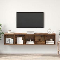 Berkfield Home TV Cabinet Set Wall-mounted with Storage 2 pcs Old wood 37 x 37 x 142.5 cm in Brown - thumbnail 4