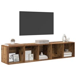 Berkfield Home TV Cabinet Set Wall-mounted with Storage 2 pcs Old wood 37 x 37 x 142.5 cm in Brown - thumbnail 3
