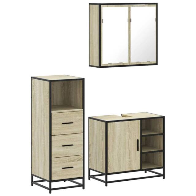 Berkfield Home 3 Piece Bathroom Furniture Set Sonoma Oak Engineered Wood in Light Brown - image 1