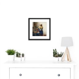 Artery8 Vermeer The Milkmaid Woman Kitchen Painting 8X8 Inch Square Wooden Framed Wall Art Print Picture with Mount in Black - thumbnail 2