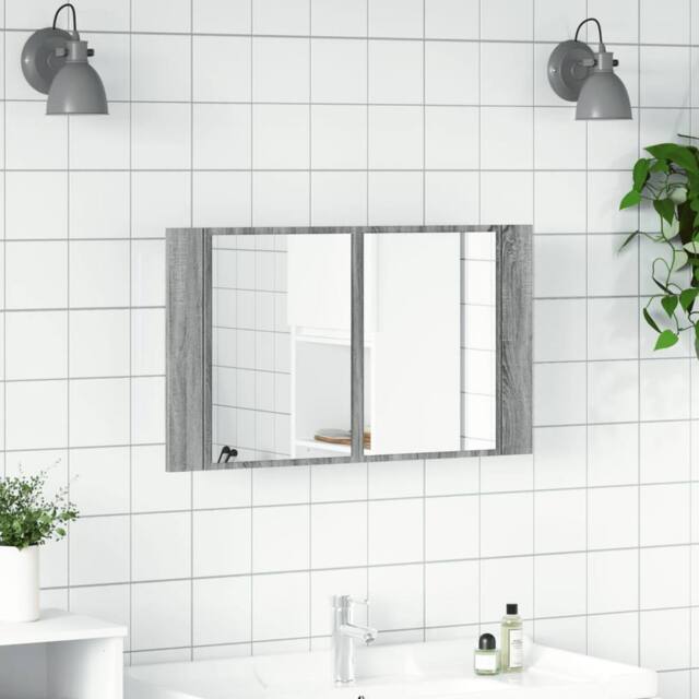 Berkfield Home LED Bathroom Mirror Cabinet Grey Sonoma 80x12x45 cm Acrylic - Size: 80 x 12 x 45 cm - image 1