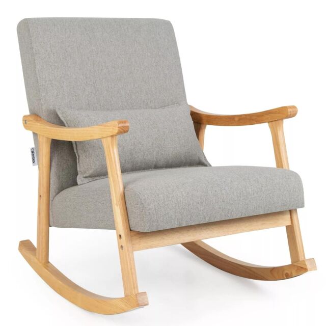 Costway Rocking Chair Upholstered Relaxing Recliner Armchair with Soft Cushion & Pillow in Grey - image 1