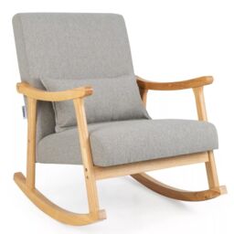 Costway Rocking Chair Upholstered Relaxing Recliner Armchair with Soft Cushion & Pillow in Grey - thumbnail 1