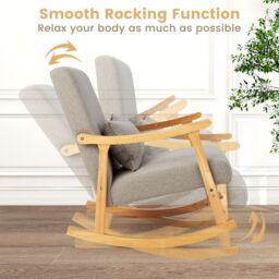 Costway Rocking Chair Upholstered Relaxing Recliner Armchair with Soft Cushion & Pillow in Grey - thumbnail 5